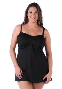 Classic Black Twisted Front Swimdress with Padded Bra